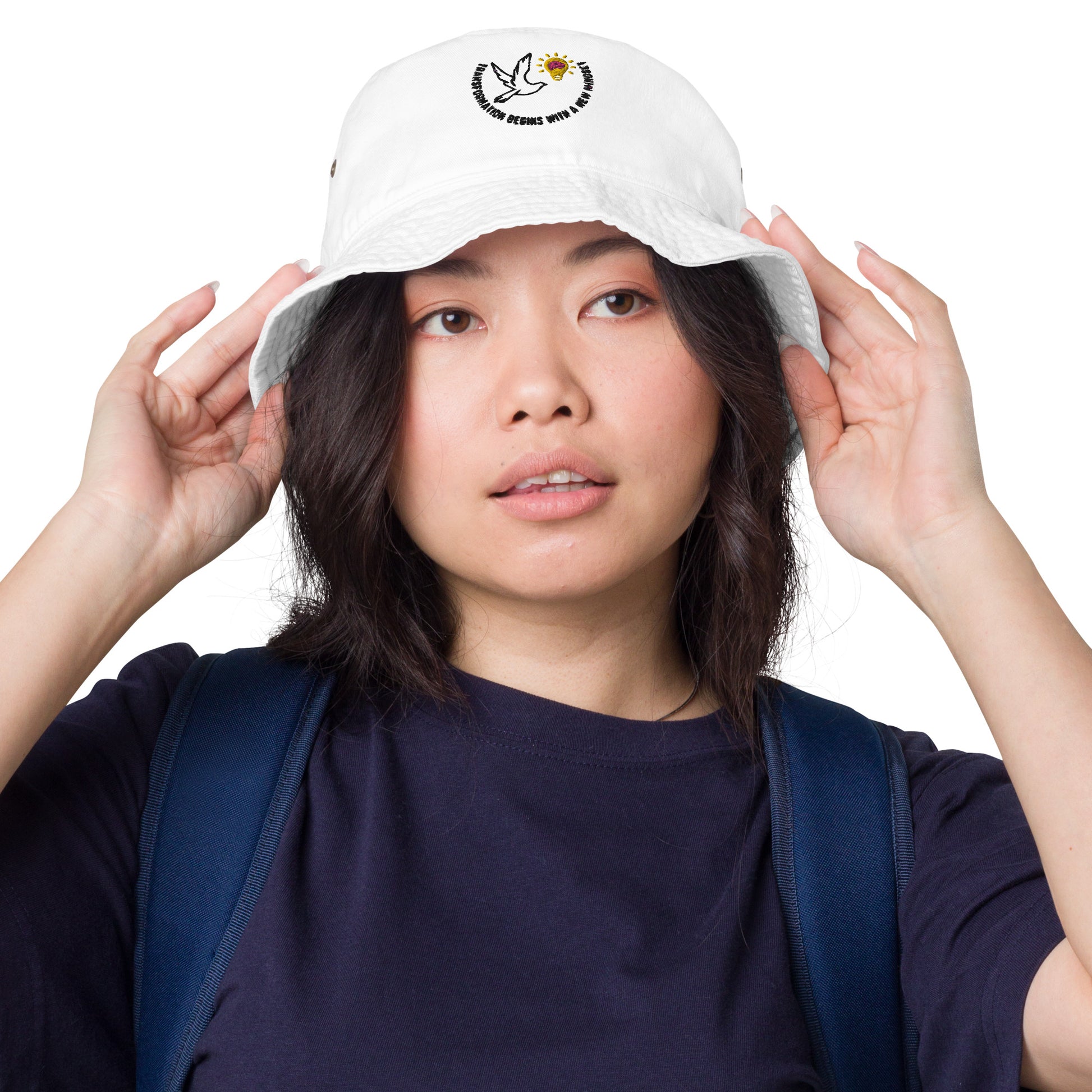 Bucket Hat | Better Outcomes | Slogan | Transformation Begins with a New Mindset | White and Putty - Better Outcomes
