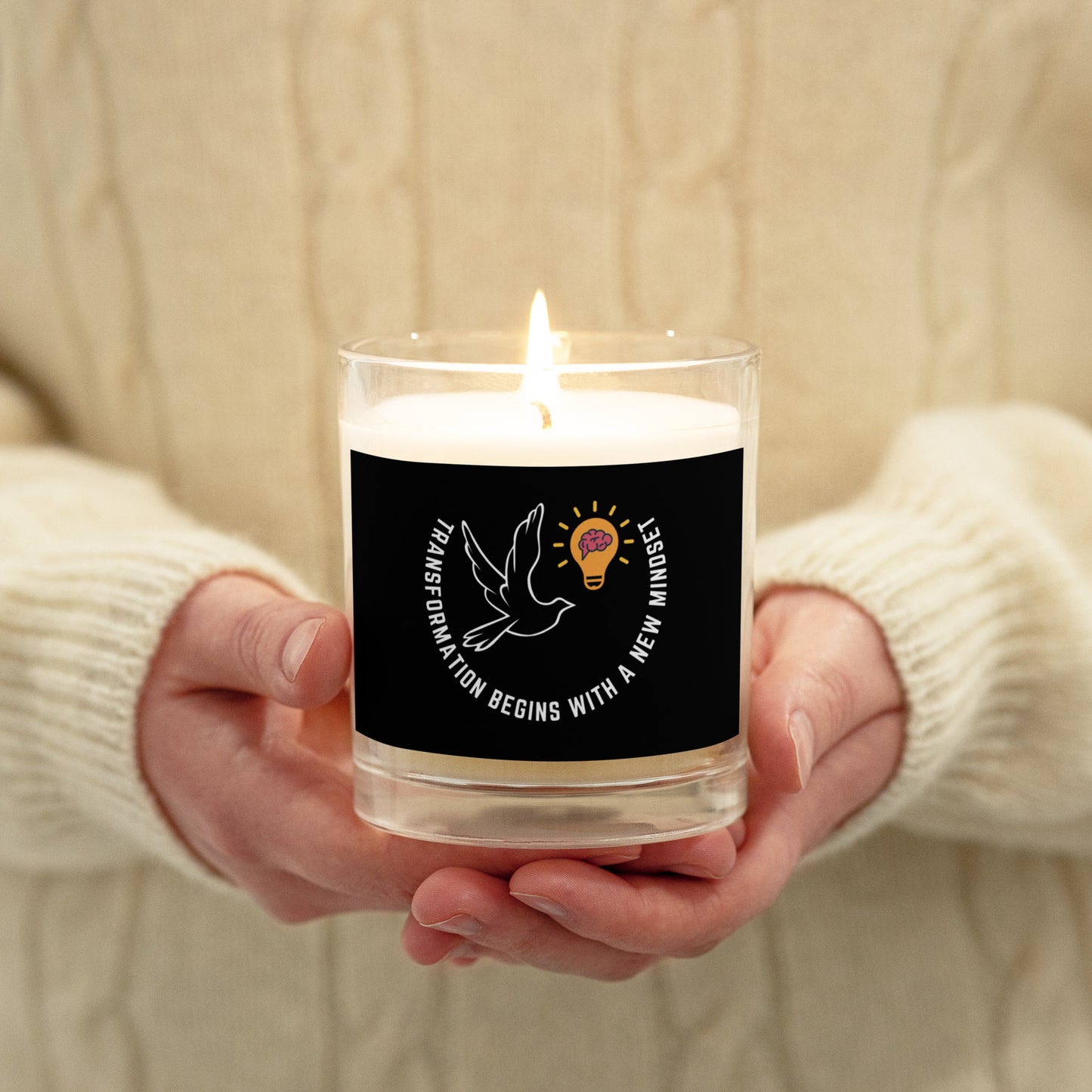 Glass Jar Soy Wax Candle | Better Outcomes | Slogan | Transformation Begins with a New Mindset | Black - Better Outcomes