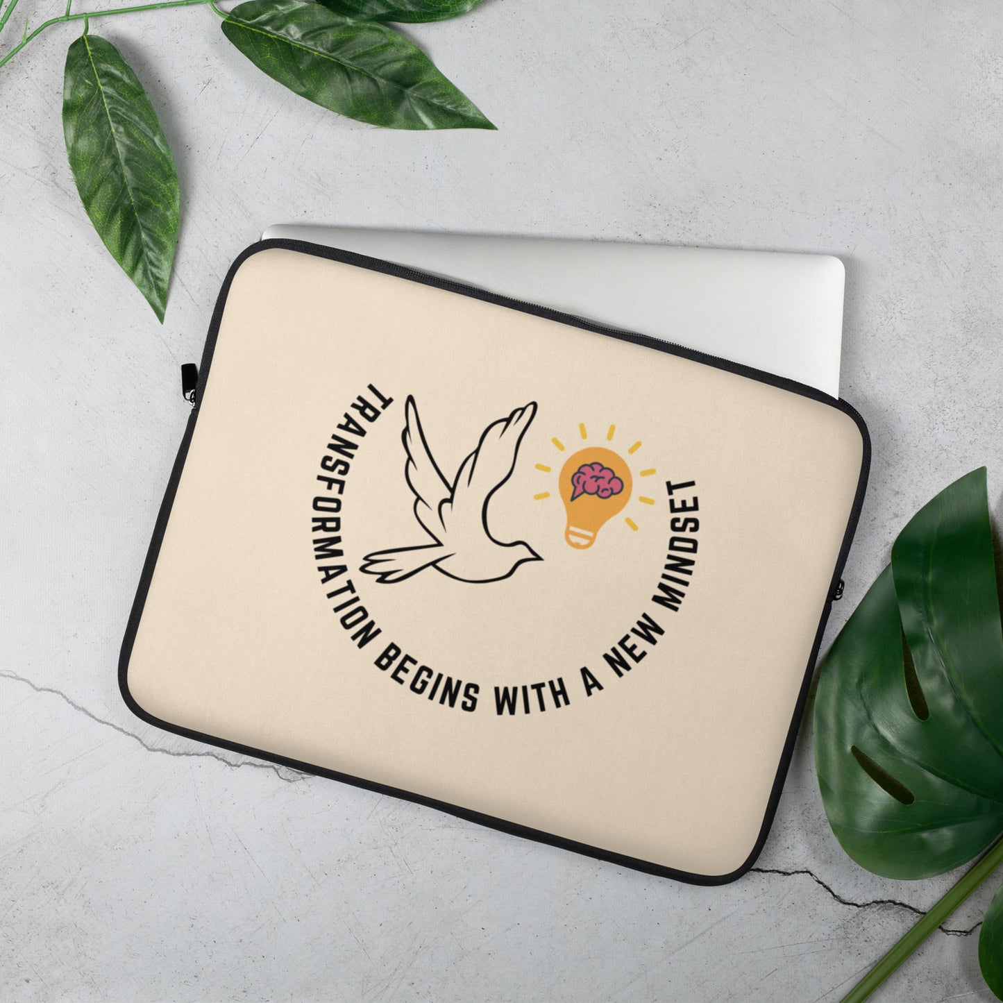 Laptop Sleeve | Better Outcomes | Slogan | Transformation Begins with a New Mindset | Papaya Whip - Better Outcomes