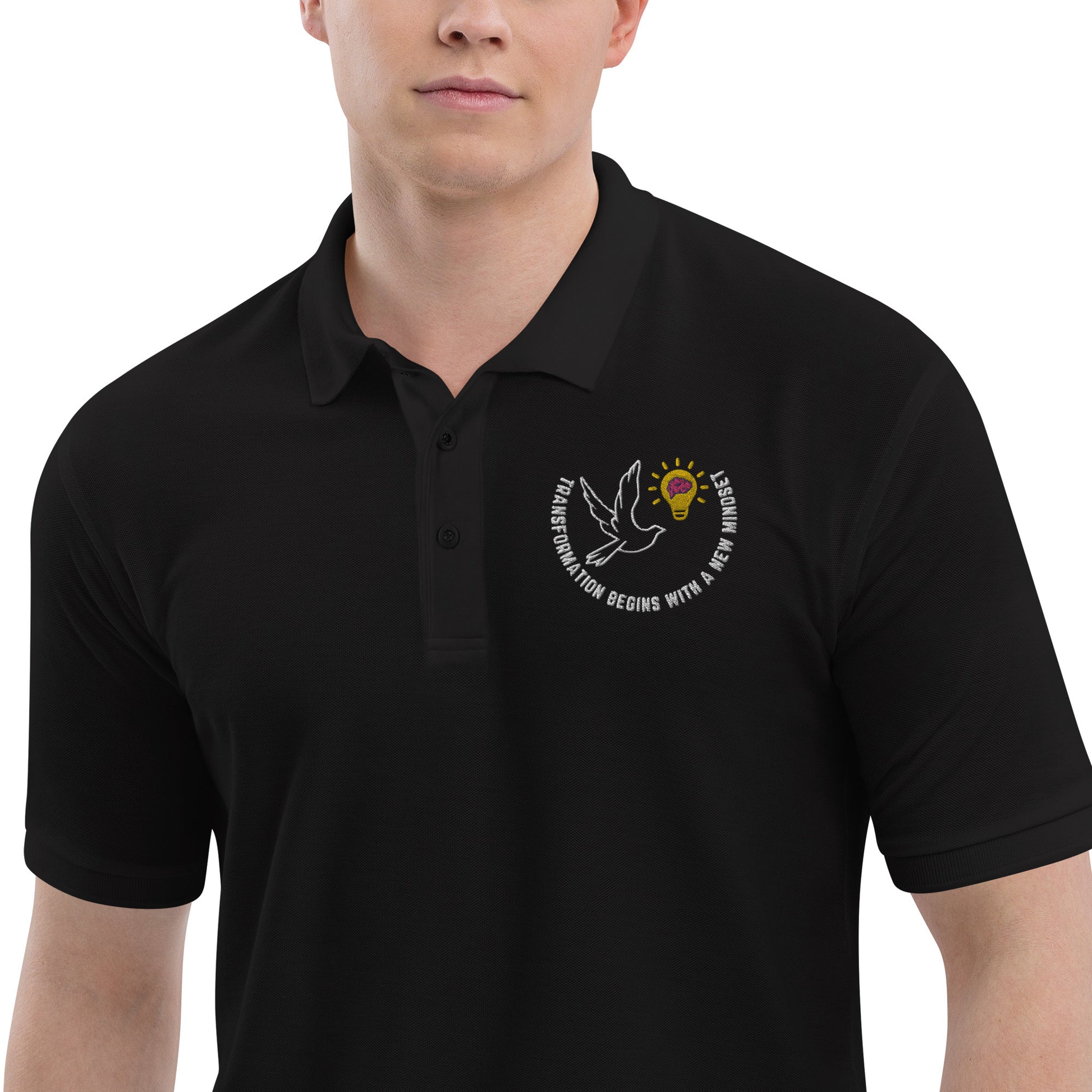 Premium Polo | Better Outcomes | Slogan | Transformation Begins with a New Mindset | Black - Better Outcomes