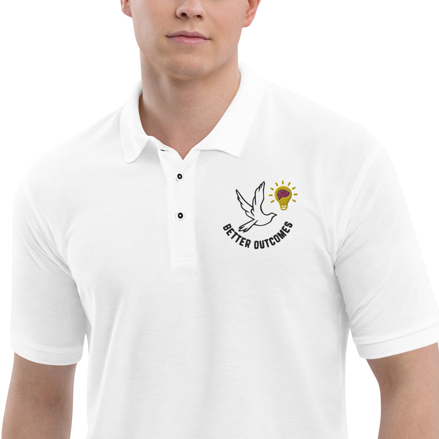 Premium Polo | Better Outcomes | White and Stone - Better Outcomes