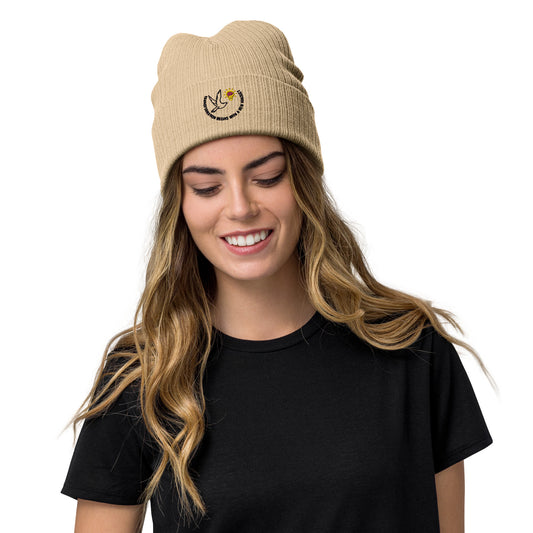 Ribbed Knit Beanie | Better Outcomes | Slogan | Transformation Begins with a New Mindset | Beige - Better Outcomes