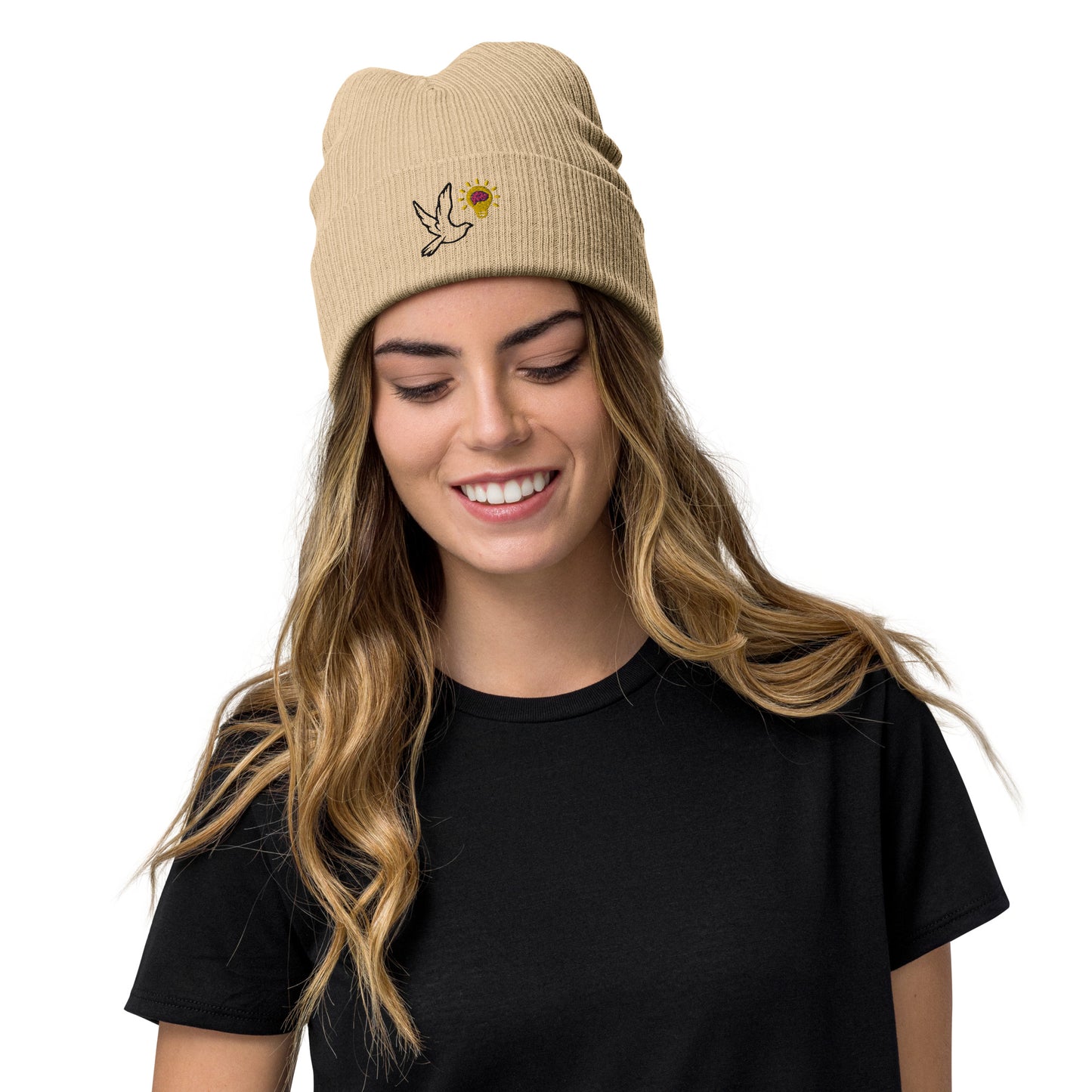 Ribbed knit beanie | Better Outcomes | Logo | Beige - Better Outcomes