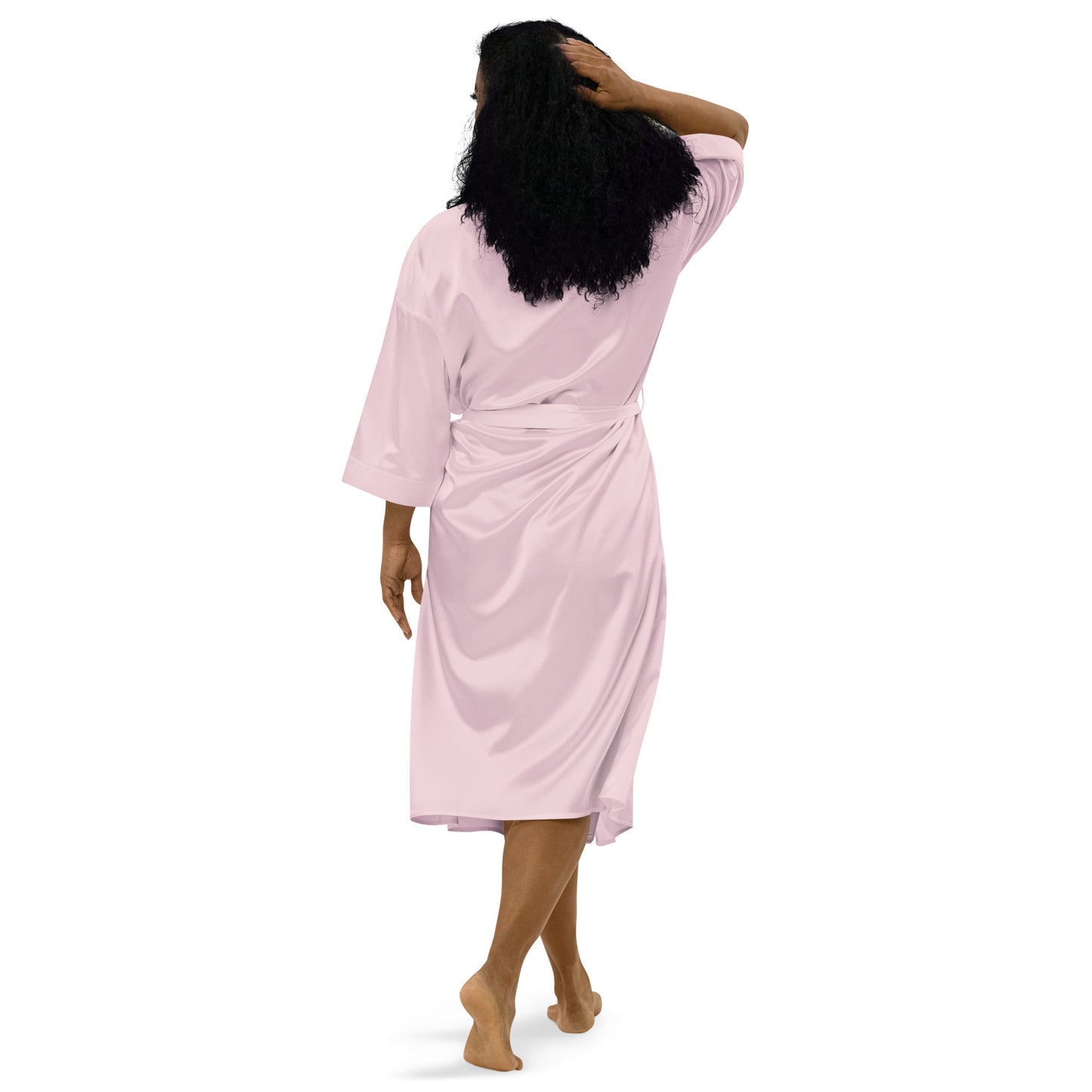 Satin Robe | Better Outcomes | Slogan | Transformation Begins with a New Mindset | White and Pink - Better Outcomes