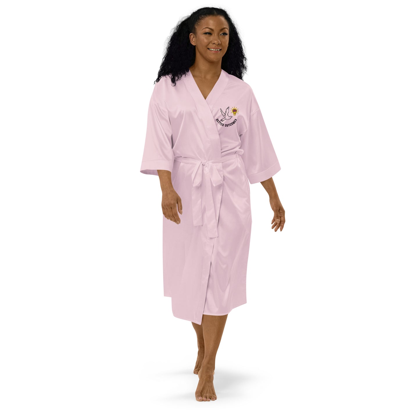 Satin Robe | Better Outcomes | White and Pink - Better Outcomes