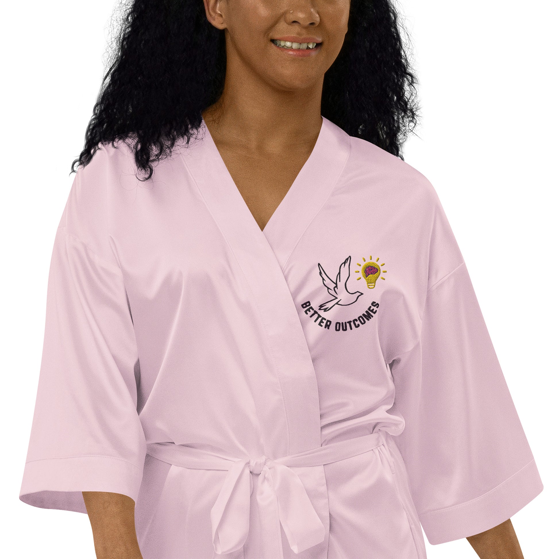 Satin Robe | Better Outcomes | White and Pink - Better Outcomes