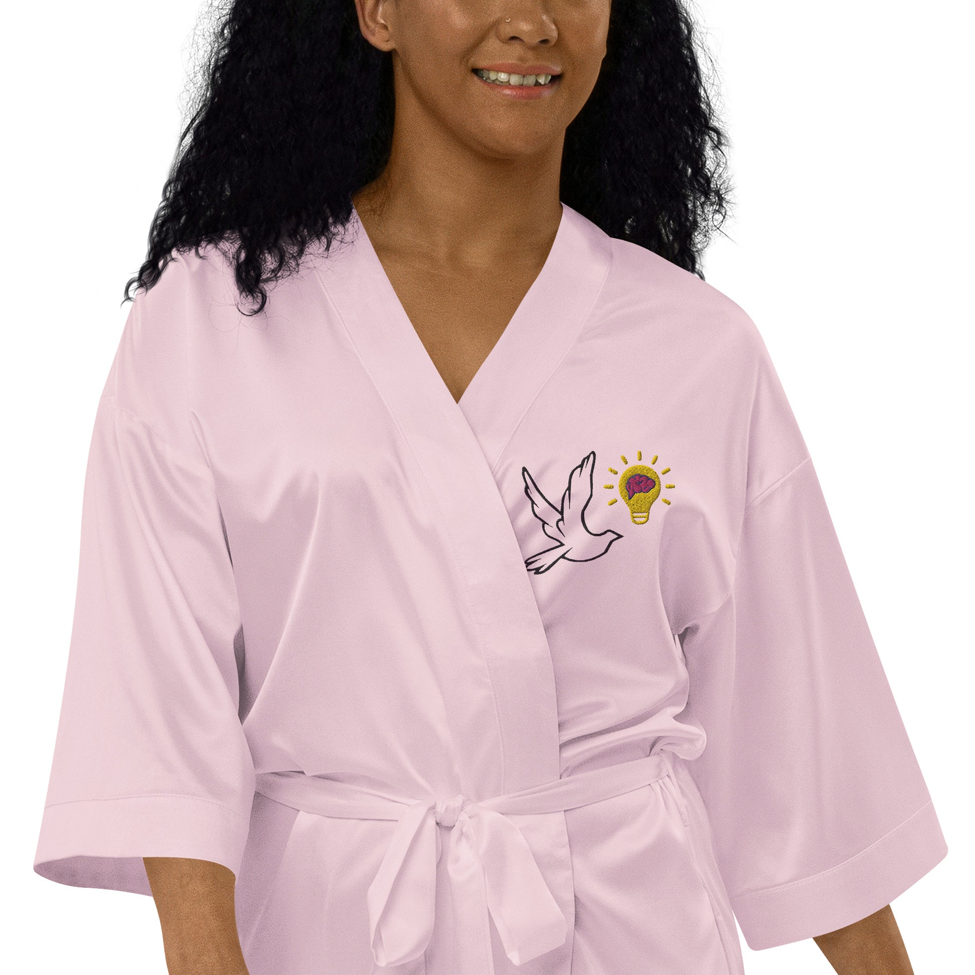 Satin Robe | Better Outcomes | Logo | White and Pink - Better Outcomes