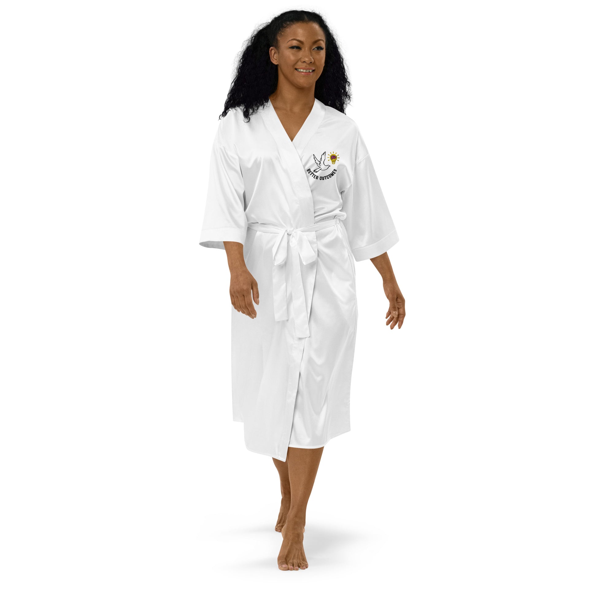 Satin Robe | Better Outcomes | White and Pink - Better Outcomes