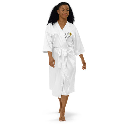 Satin Robe | Better Outcomes | Logo | White and Pink - Better Outcomes