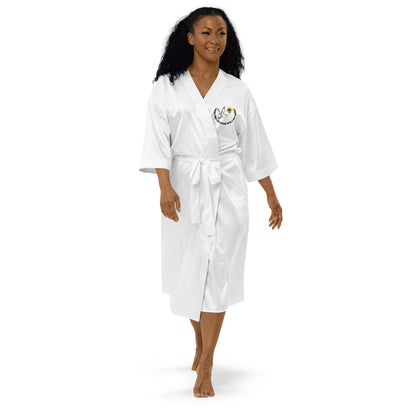 Satin Robe | Better Outcomes | Slogan | Transformation Begins with a New Mindset | White and Pink - Better Outcomes