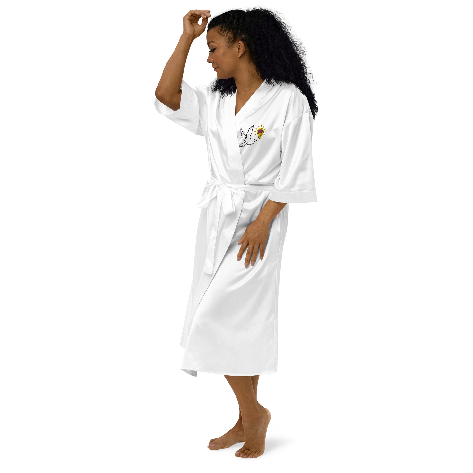 Satin Robe | Better Outcomes | Logo | White and Pink - Better Outcomes