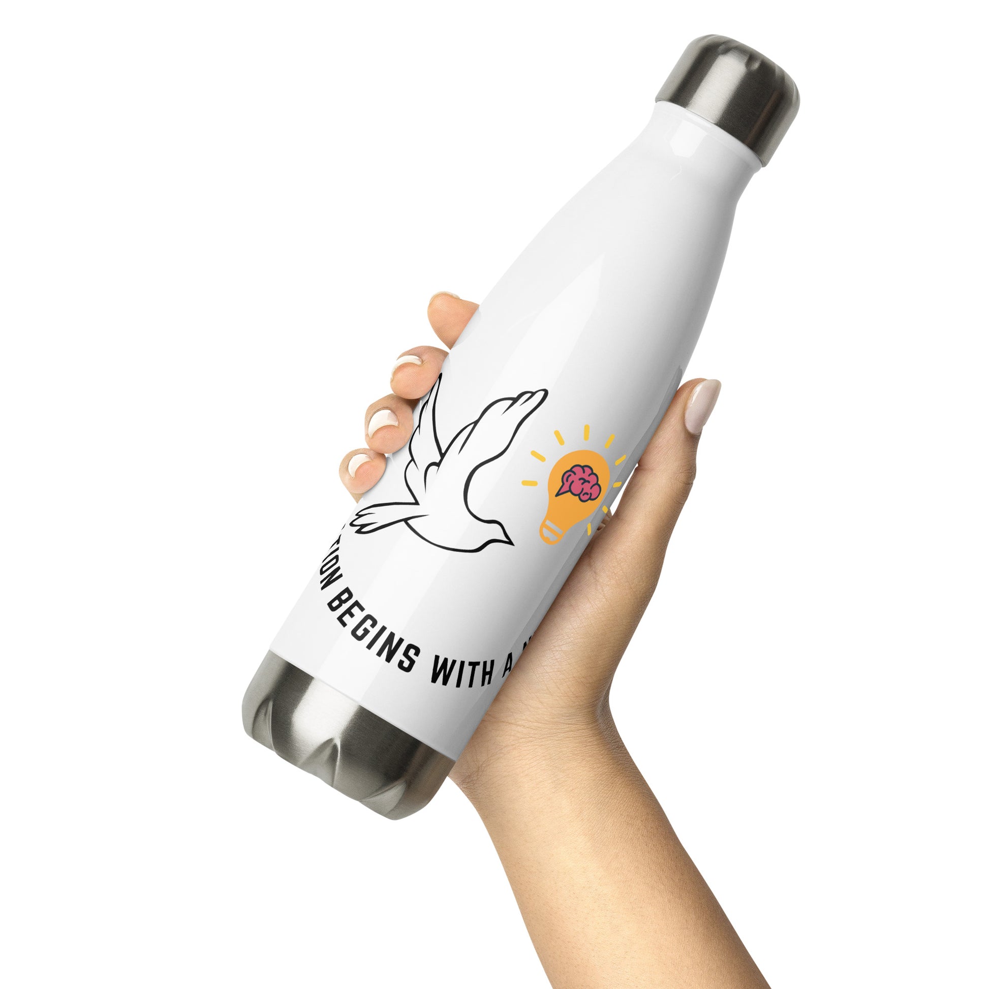 Stainless Steel Water Bottle | Better Outcomes | Slogan | Transformation Begins with a New Mindset | White - Better Outcomes