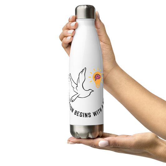 Stainless Steel Water Bottle | Better Outcomes | Slogan | Transformation Begins with a New Mindset | White - Better Outcomes