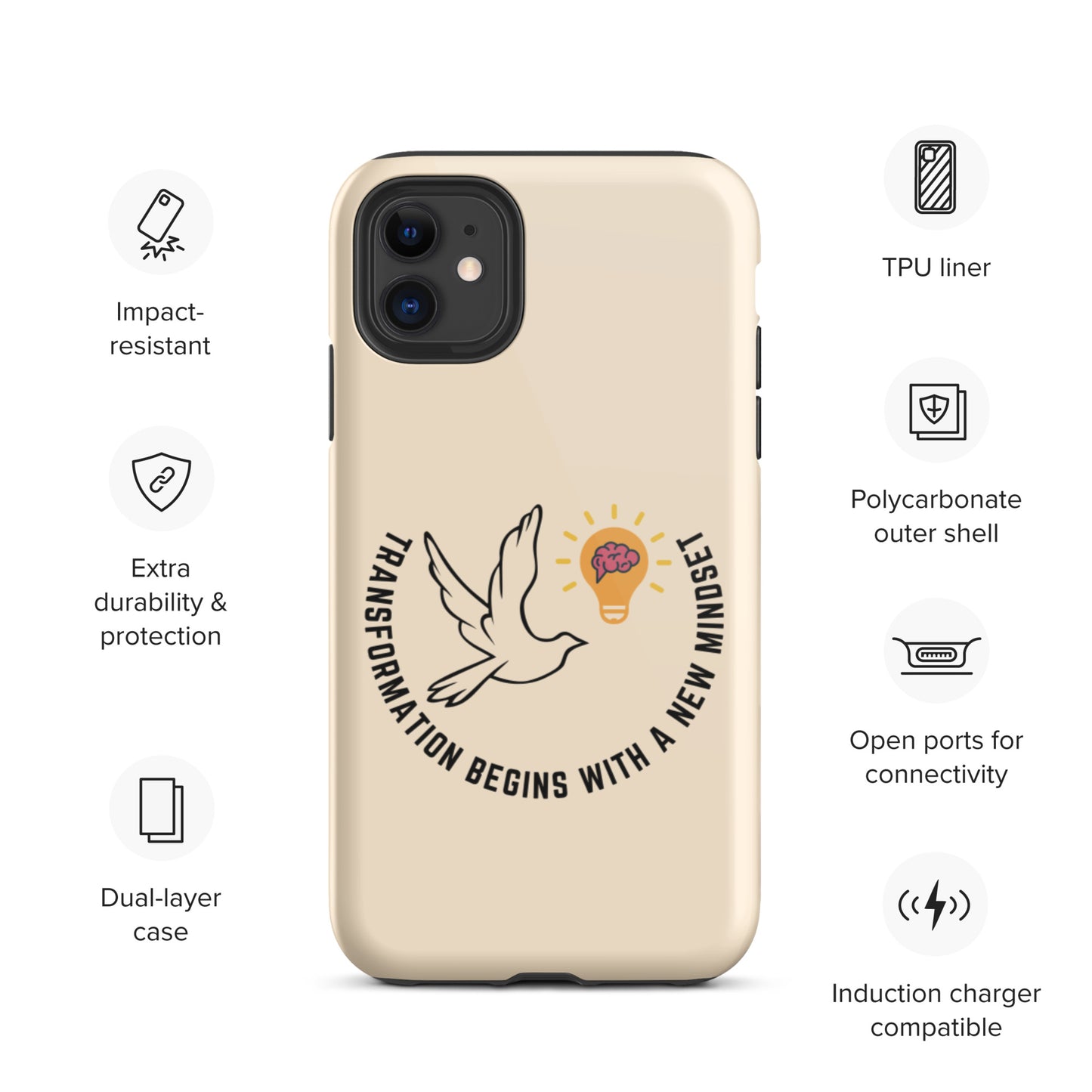 Tough iPhone case | Better Outcomes | Slogan | Transformation Begins with a New Mindset | Papaya Whip - Better Outcomes