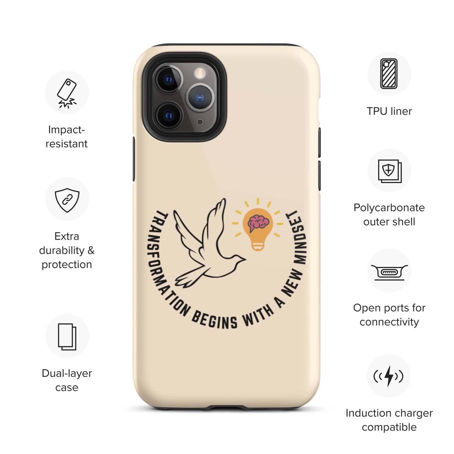 Tough iPhone case | Better Outcomes | Slogan | Transformation Begins with a New Mindset | Papaya Whip - Better Outcomes