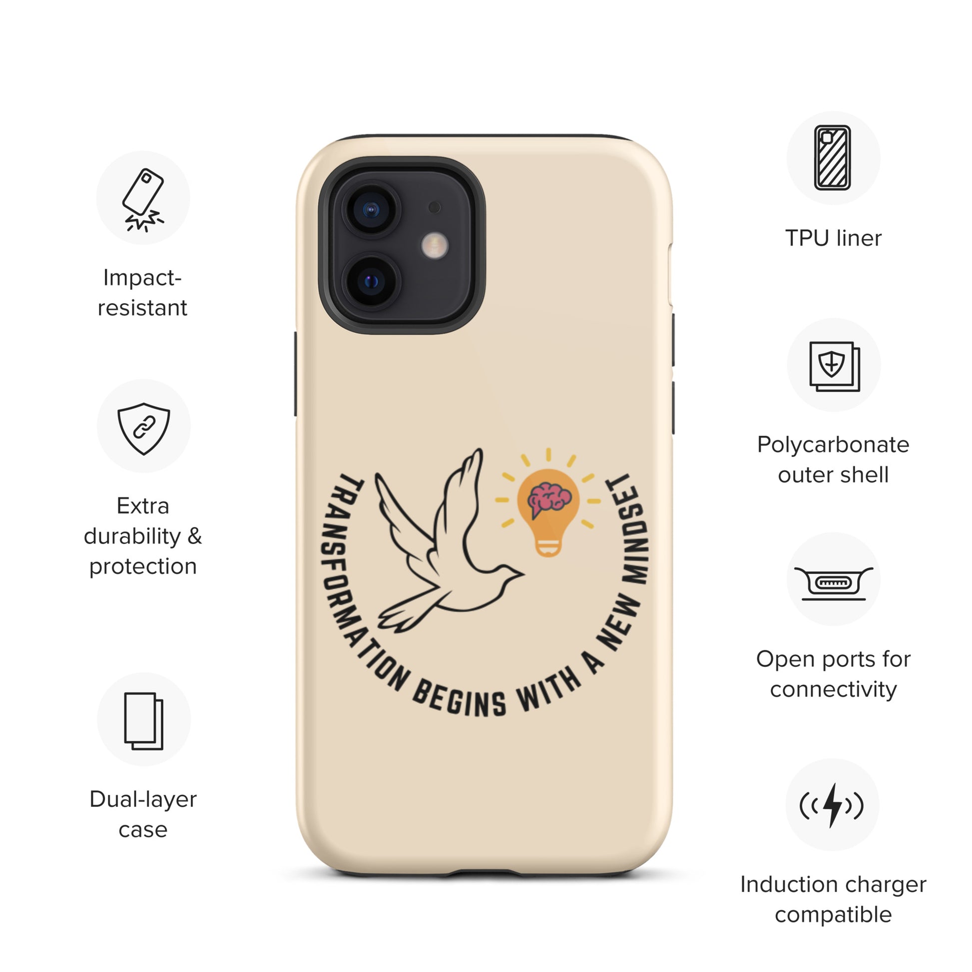 Tough iPhone case | Better Outcomes | Slogan | Transformation Begins with a New Mindset | Papaya Whip - Better Outcomes