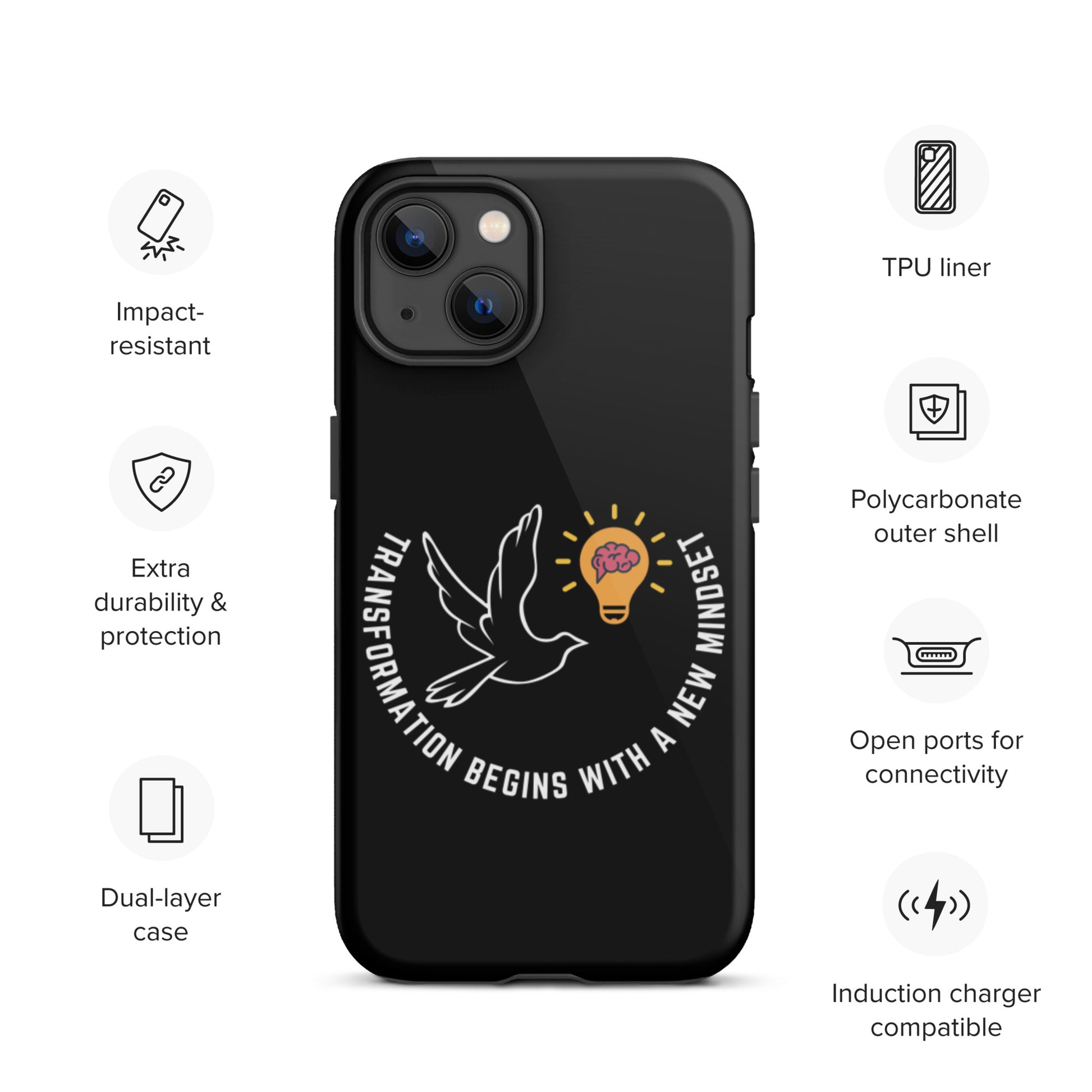Tough iPhone case | Better Outcomes | Slogan | Transformation Begins with a New Mindset | Black - Better Outcomes