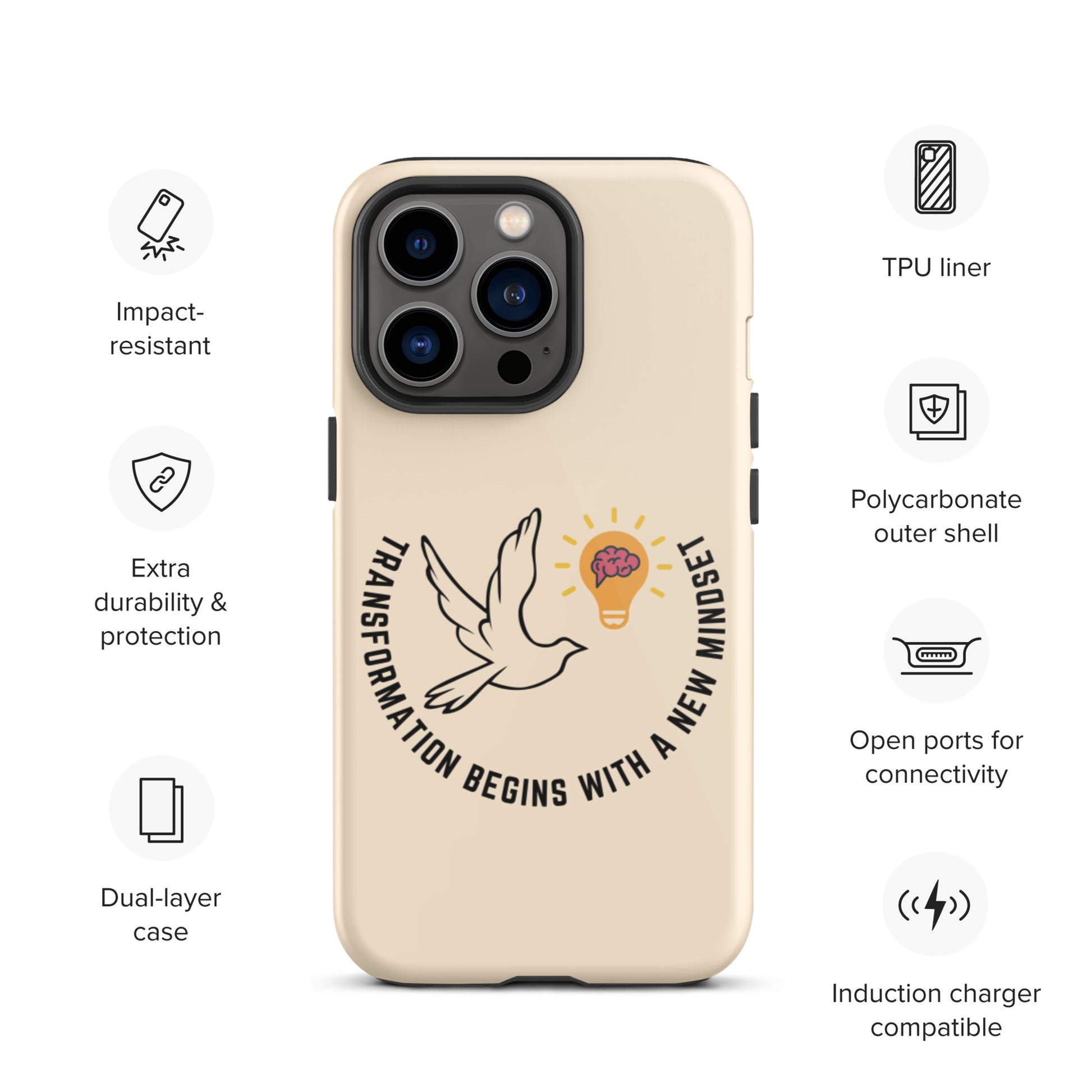 Tough iPhone case | Better Outcomes | Slogan | Transformation Begins with a New Mindset | Papaya Whip - Better Outcomes