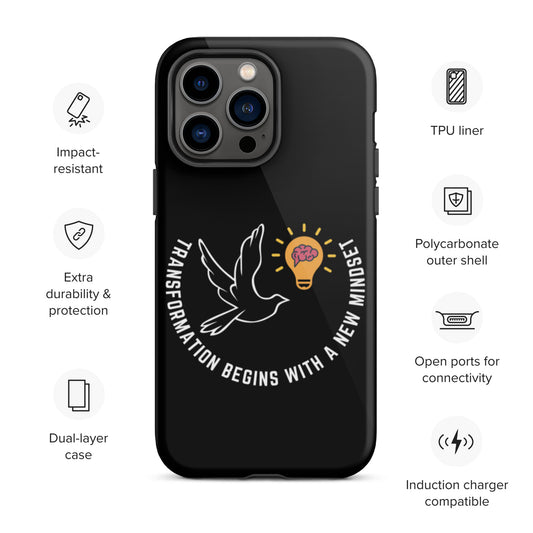 Tough iPhone case | Better Outcomes | Slogan | Transformation Begins with a New Mindset | Black - Better Outcomes