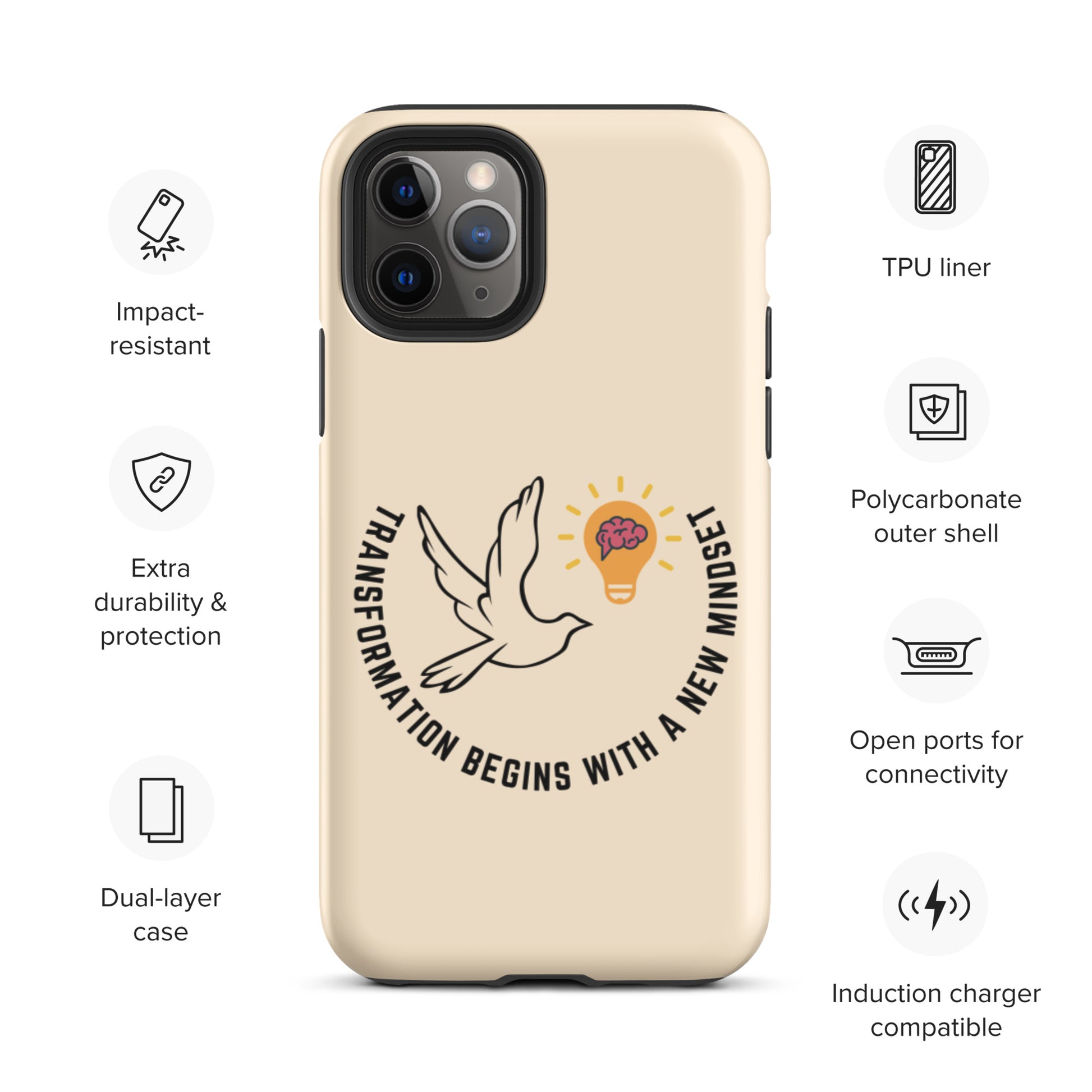 Tough iPhone case | Better Outcomes | Slogan | Transformation Begins with a New Mindset | Papaya Whip - Better Outcomes