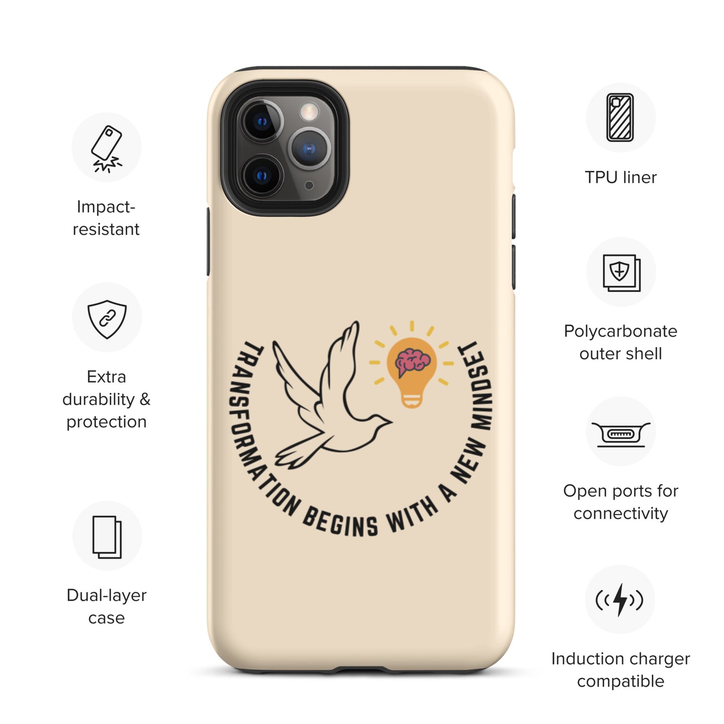 Tough iPhone case | Better Outcomes | Slogan | Transformation Begins with a New Mindset | Papaya Whip - Better Outcomes