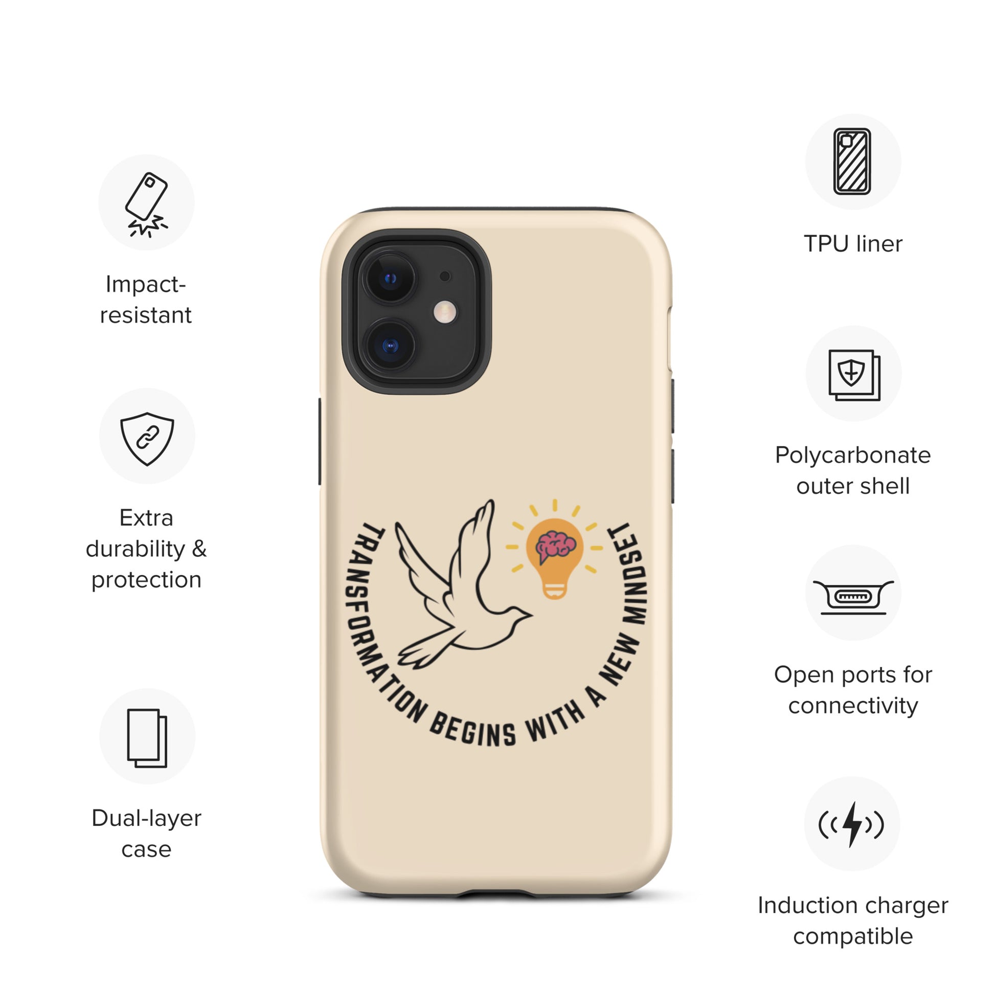 Tough iPhone case | Better Outcomes | Slogan | Transformation Begins with a New Mindset | Papaya Whip - Better Outcomes