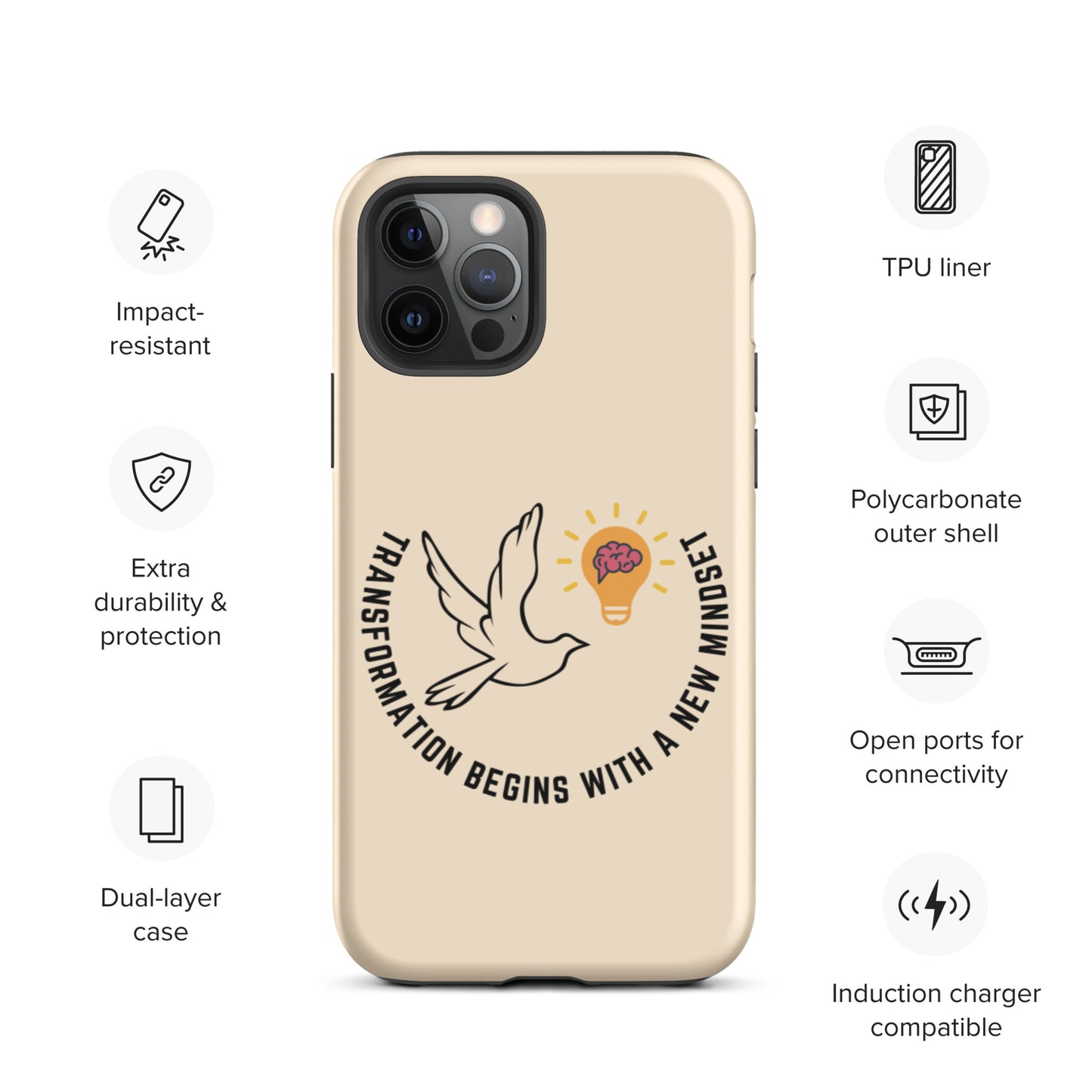 Tough iPhone case | Better Outcomes | Slogan | Transformation Begins with a New Mindset | Papaya Whip - Better Outcomes