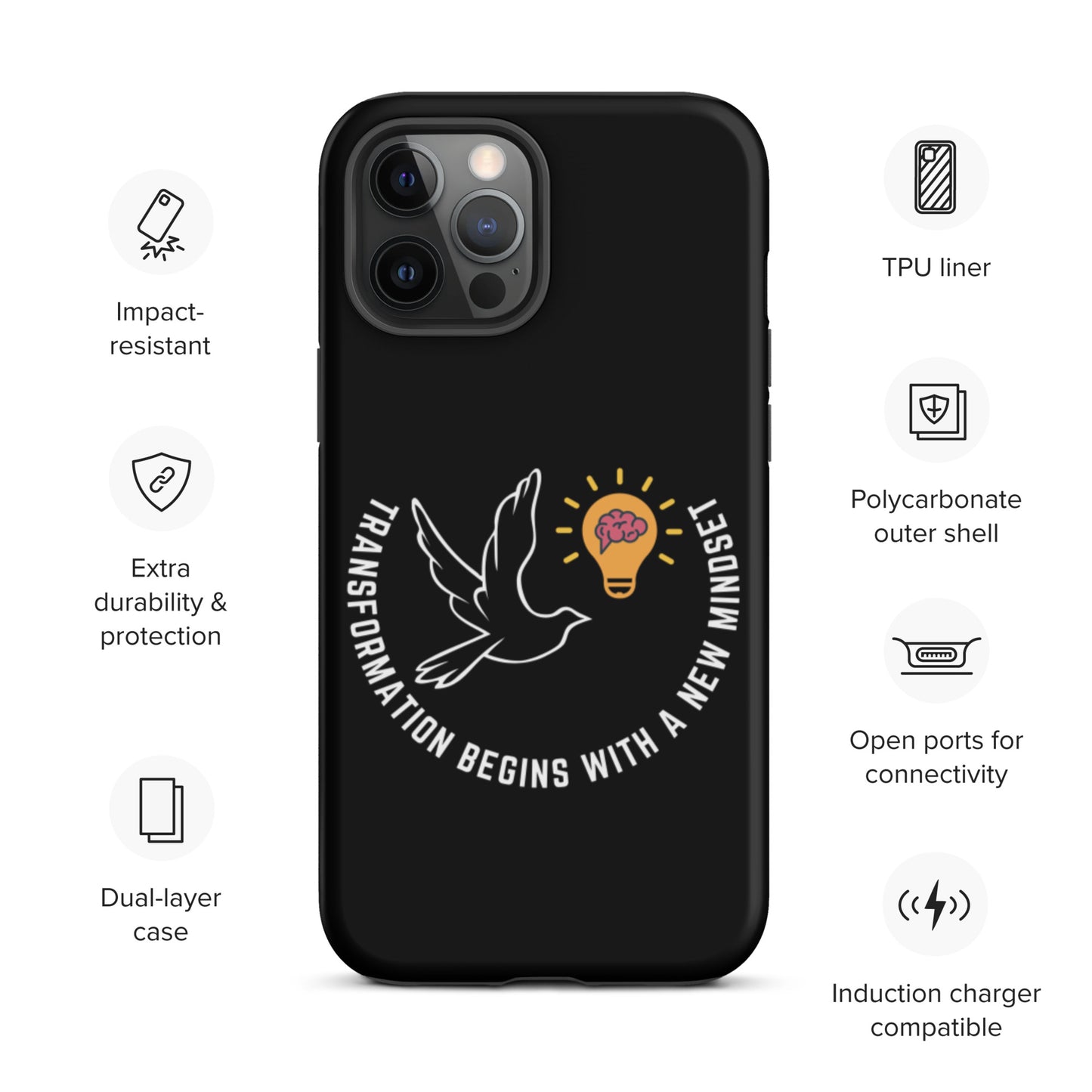 Tough iPhone case | Better Outcomes | Slogan | Transformation Begins with a New Mindset | Black - Better Outcomes
