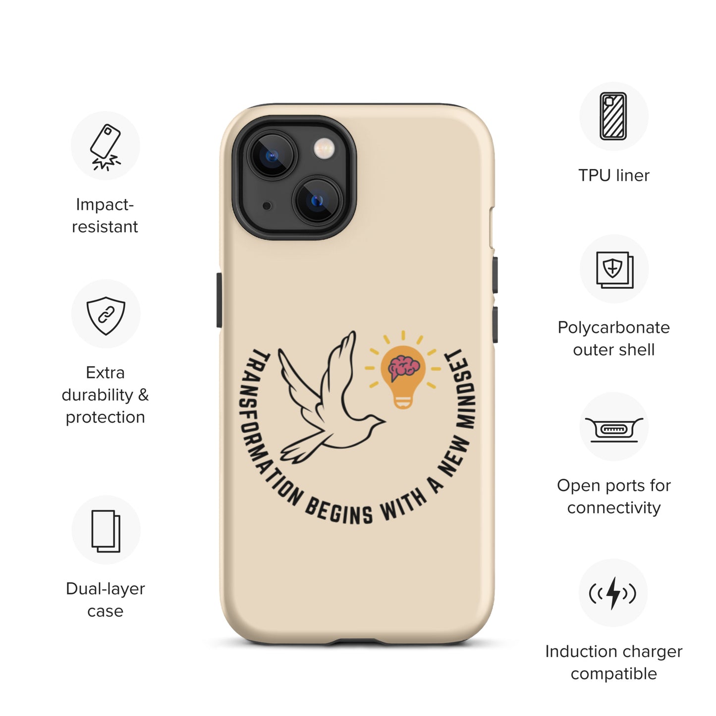 Tough iPhone case | Better Outcomes | Slogan | Transformation Begins with a New Mindset | Papaya Whip - Better Outcomes