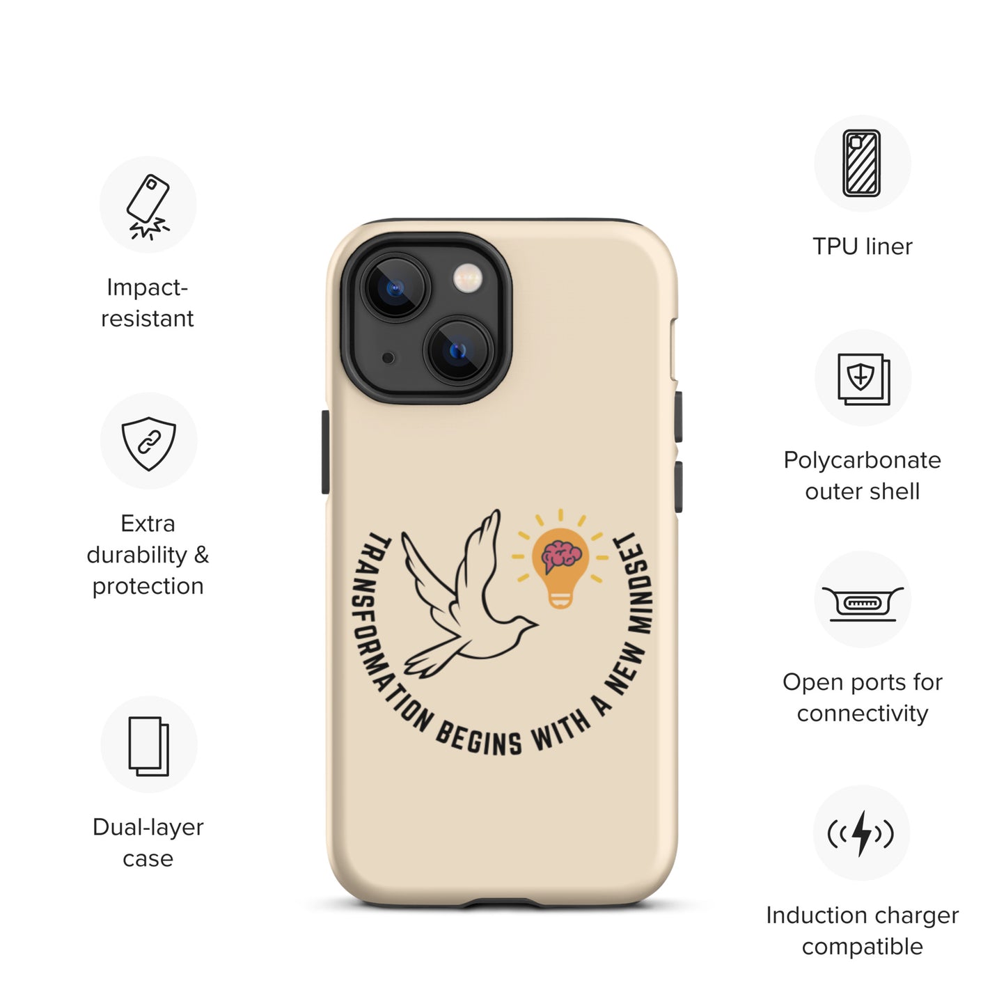 Tough iPhone case | Better Outcomes | Slogan | Transformation Begins with a New Mindset | Papaya Whip - Better Outcomes