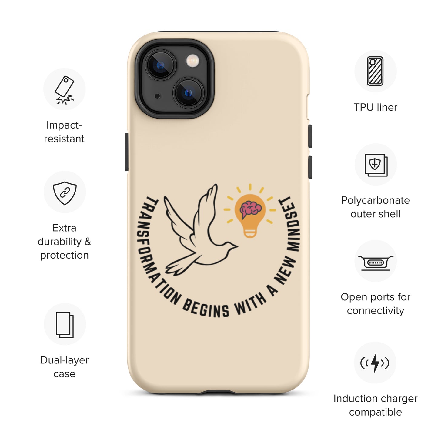 Tough iPhone case | Better Outcomes | Slogan | Transformation Begins with a New Mindset | Papaya Whip - Better Outcomes