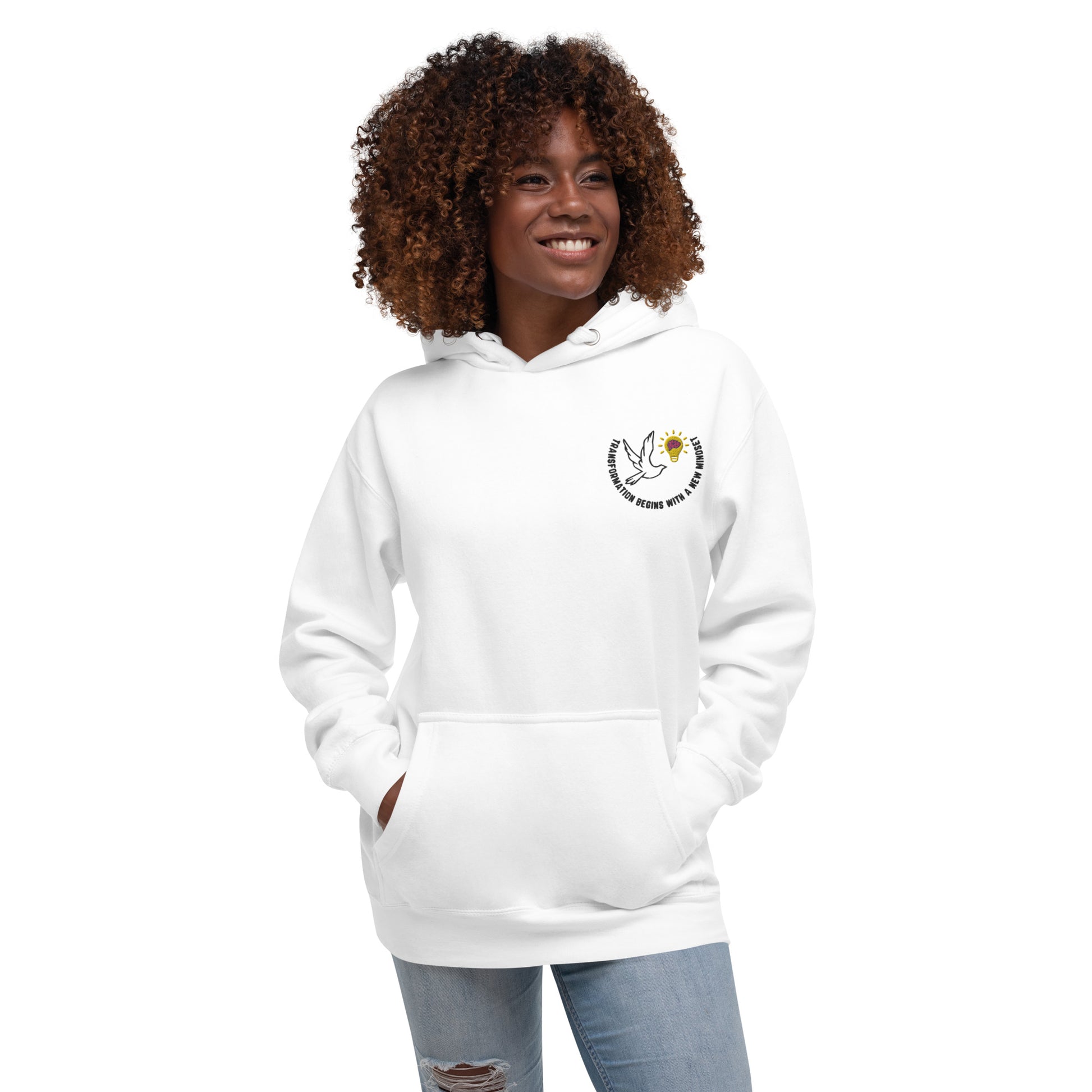 Unisex Hoodie | Better Outcomes | Slogan | Transformation Begins with a New Mindset | White - Better Outcomes