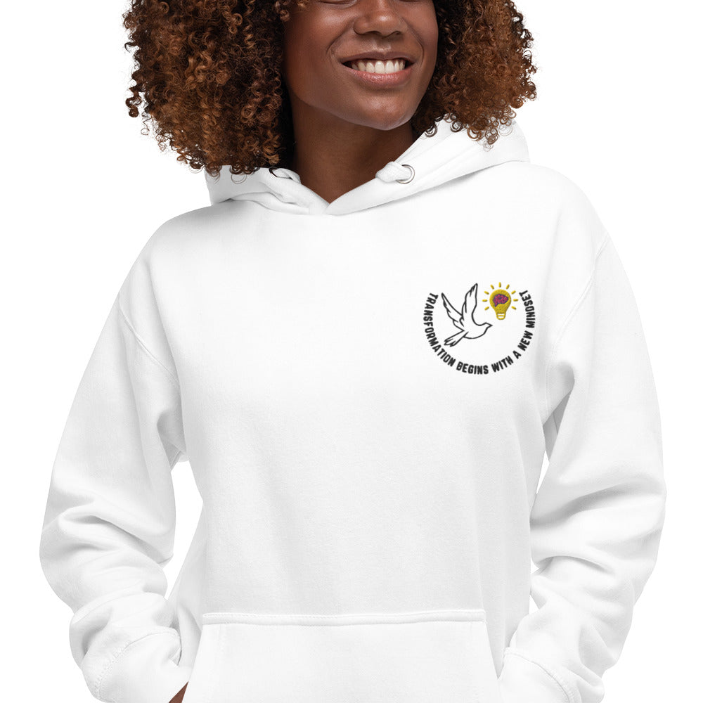 Unisex Hoodie | Better Outcomes | Slogan | Transformation Begins with a New Mindset | White - Better Outcomes